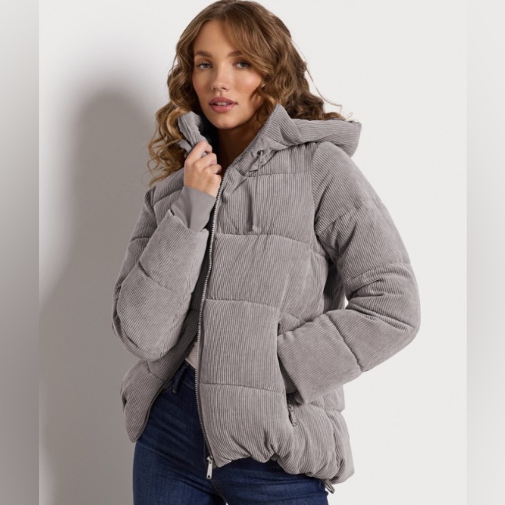 Sam Edelman - Hooded Corduroy Puffer Light Gray Jacket Women’s Size XS